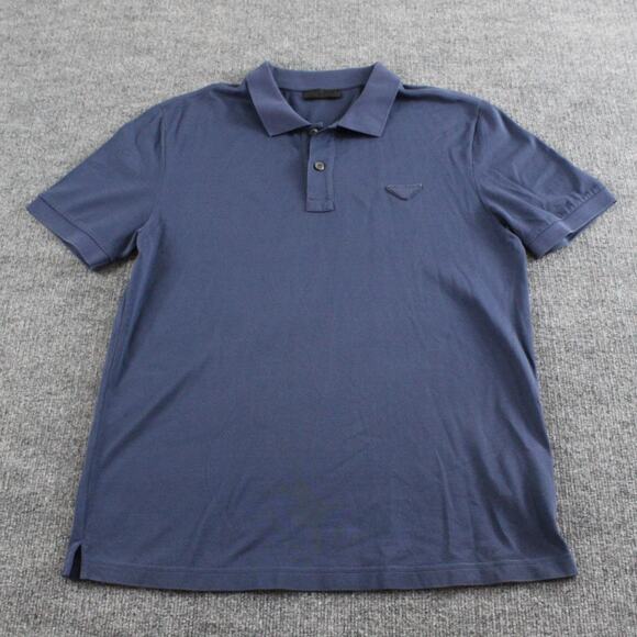 Prada Shirt Mens XL Polo Blue Cotton Logo Designer Quiet Luxury Minimalist - Picture 1 of 8